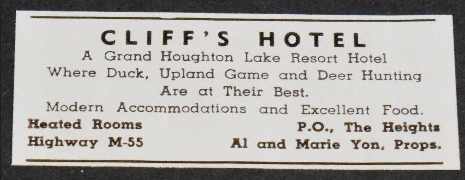 Cliffs Hotel (Heights Inn) - Print Ad